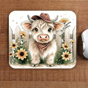 Western Mouse Pad PNG Sublimation Design, Cute Mousepad png, DIGITAL ONLY, Country Western Highland Cow Flower Mouse Pad sublimation file