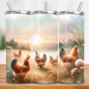 Chicken Tumbler Wrap, Funny Chicken 20oz Tumbler Sublimation PNG Design Instant Download, Farm Life Serene Chicken Landscape Western Tumbler
