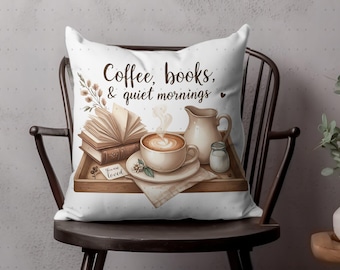 Kaffeböcker PNG sublimeringsdesign akvarell mysig dekor, kudde PNG 300dpi transparent digital nedladdning, bokälskare DIY-hantverksgåva