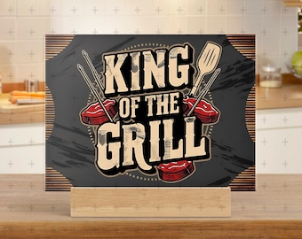 Grillmaster snijplank PNG glas en steen snijplank sublimatie ontwerp Vaderdagcadeau Instant download keuken BBQ Grill Rock-bestand