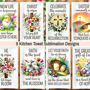 8 Easter Kitchen Tea Towel PNG Bundle Sublimation Design, Christian Easter Hand Towel Apron Kitchen Towel Sublimation, Dish Towel - Digital