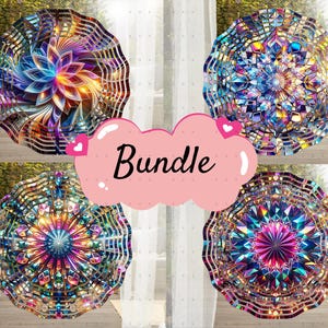 Kaleidoscope Wind Spinner PNG Bundle 8 Neon Spinner Sublimation Design Wind Spinner 10inch Suncatcher Round Hanging Ornament WindSpinner