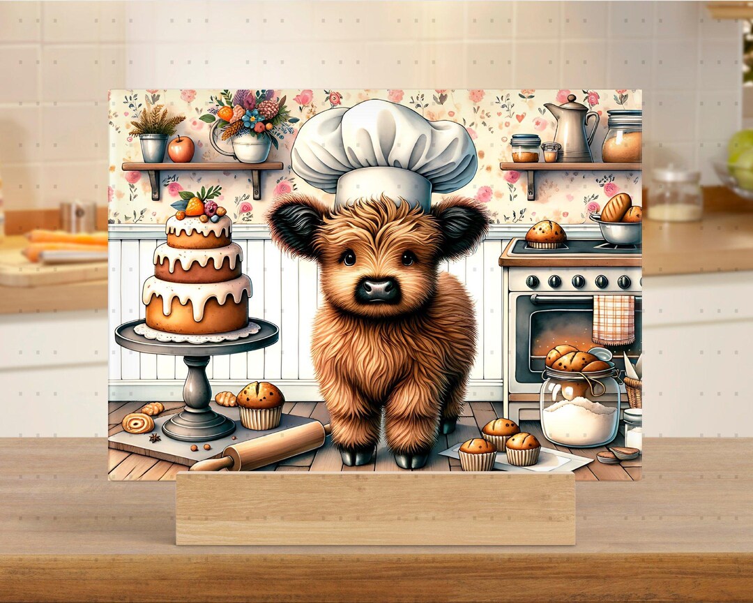Brown Highland Cow Baker Cutting Board PNG Sublimation Design, Baking ...