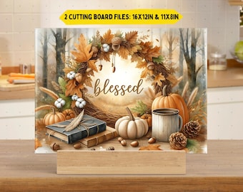 Blessed Cutting Board PNG Sublimation Design, Chopping Board png, Thanksgiving Faith Fall Glass Cutting Board png Pumpkin Harvest, Digital