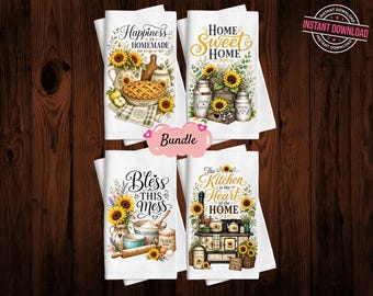 8 rustika solrosor kökshanddukar png-paket sublimeringsdesigner, PNG-filer för DIY-hantverk, digital nedladdning