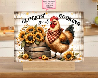 Rustic Farmhouse Chicken Cutting Board PNG Sublimation Design, Plaid Sunflower Country Charm Chopping Board PNG, Glass Cutting board png