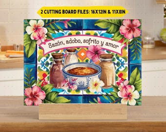 Tabla de cortar de vidrio para sazón, adobo y sofrito (diseño de sublimación PNG), tabla de cortar (PNG), sublimación de Puerto Rico, solo digital 300 dpi