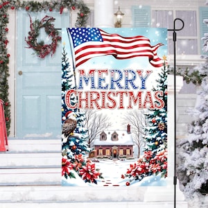 American Christmas Garden Flag DIGITAL PNG, Patriotic Merry Christmas Flag USA Flag Christmas Decor Instant Download Garden Flag Sublimation