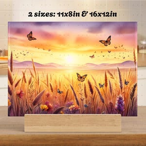 Cottagecore Wildflower Butterflies PNG Sublimation Design, Peaceful Sunset Chopping Board png, Glass Cutting Board Sublimate, Digital Only