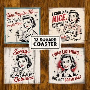 12 Sarcastic Quotes Coaster Sublimation Bundle, Funny Coaster png Adult Freshie Square Sublimation Design, Sarcasm Drink Holder png, Digital