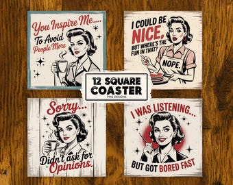 12 sarcastische citaten Coaster sublimatiebundel, grappige Coaster png volwassen Freshie Square sublimatieontwerp, sarcasme bekerhouder png, digitaal