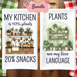 9 Plant Lover Kitchen Tea Towel PNG Bundle Sublimation Designs, Plant Lady Hand Towel Apron Kitchen Towel Sublimation, Dish Towel png gift