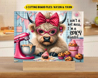 Funny Highland Cow Glass Cutting Board png Sublimation Design, Cute Cow Chopping Board png, Cow Lover Gift Kitchen Decor, Digital Only png