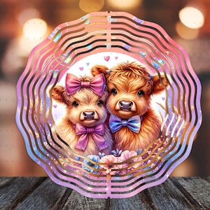 Love Wind Spinner PNG Sublimation Design, Highland Cow Garden Wind Spinner Yard Decor, Highland Cow Couple Valentines Day DIGITAL ONLY