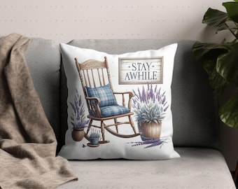 Stay Awhile PNG Sublimation Design Watercolor Cozy Porch Decor, Pillow PNG 300dpi Transparent Digital Download, Farmhouse Welcome Sign