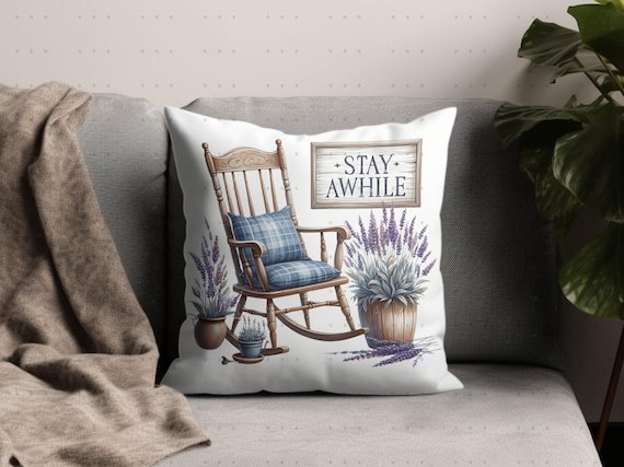 Stay Awhile PNG Sublimation Design Watercolor Cozy Porch Decor, Pillow PNG 300dpi Transparent Digital Download, Farmhouse Welcome Sign