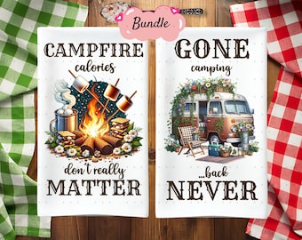 9 Camping Rolig Kökshandduk PNG Bundle Sublimeringsdesign, Campingälskare Gåva Handduk Förkläde Diskhandduk PNG Sublimering, Digital