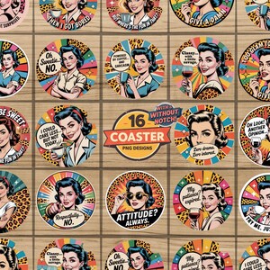 16 sarkastiska citat bilunderlägg bunt retro kvinna png sublimering, fräck bilunderlägg png, vuxen humor kartong png, rolig gepardtryck