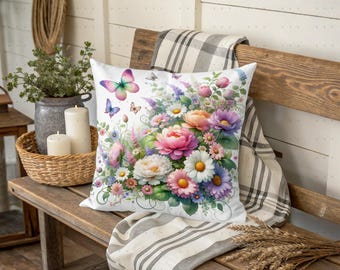Floral Spring Garden PNG Sublimation Design, Wildflowers Peonies Daisies Butterfly Pillow png sublimation 300dpi transparent, digital only