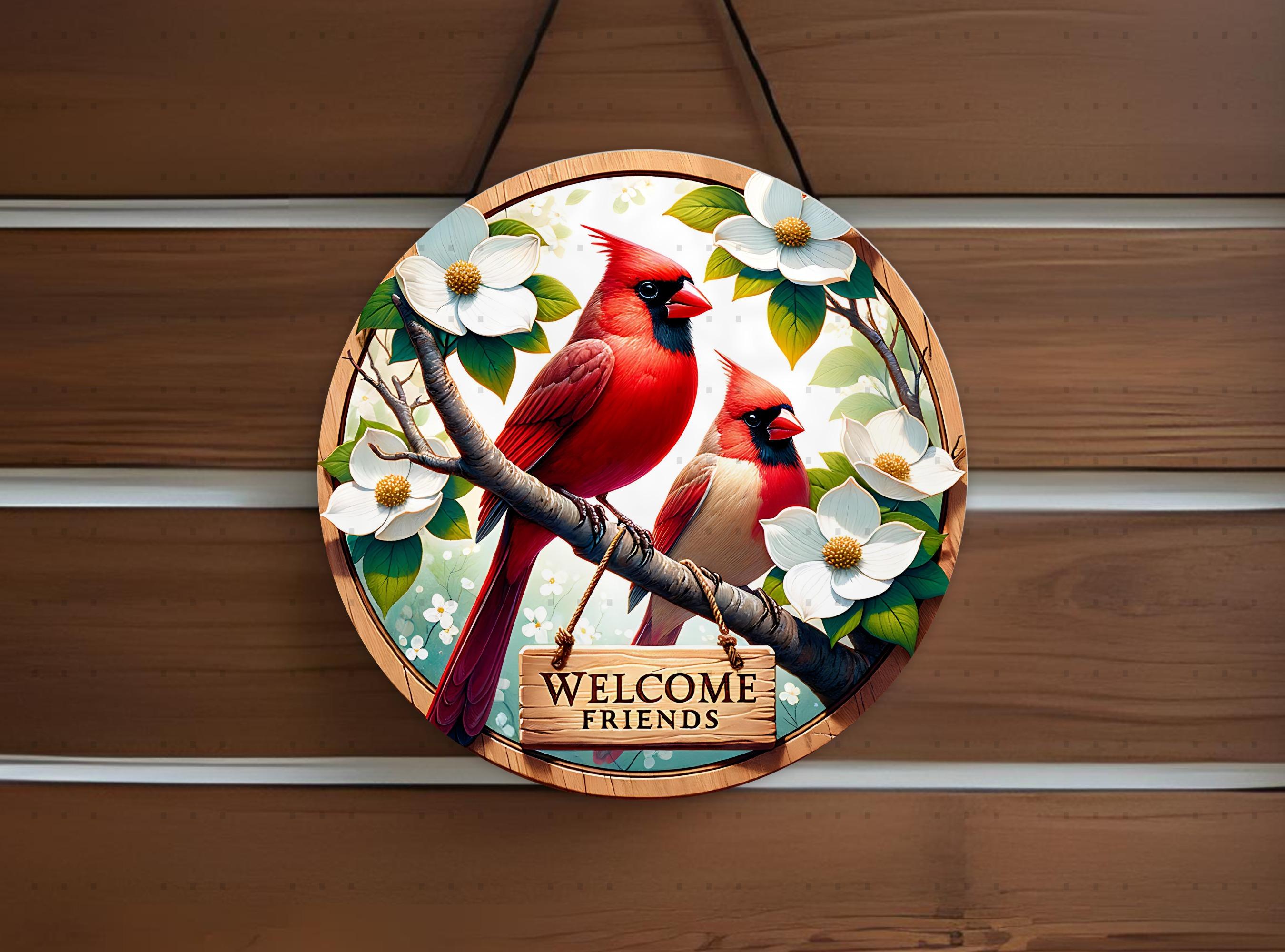 Spring Cardinals Welcome Sign, Floral Door Hanger PNG (digital) - Etsy