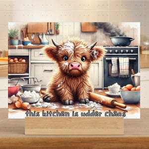 Cute Highland Cow Kitchen Art Print, Farmhouse Decor, Funny Cooking Poster, Rustic Home Decoration, Animal Wall Art