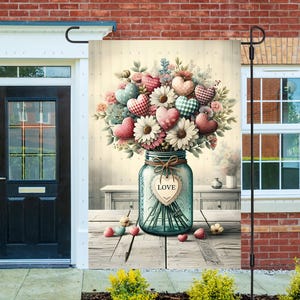 Valentines Garden Flag PNG Sublimation Design Yard Flag Decor, Valentine&#39;s Day Gnomes Love Welcome Garden Flag - Farmhouse Jar Digital Only
