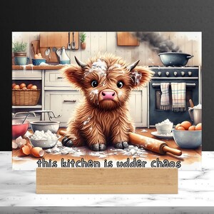 Cute Highland Cow Canvas Print, Kitchen Chaos Wall Art, Funny Animal Home Decor