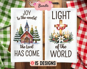 Christmas Kitchen Tea Towel PNG Bundle, Christian Bible Verse (Digital Download)