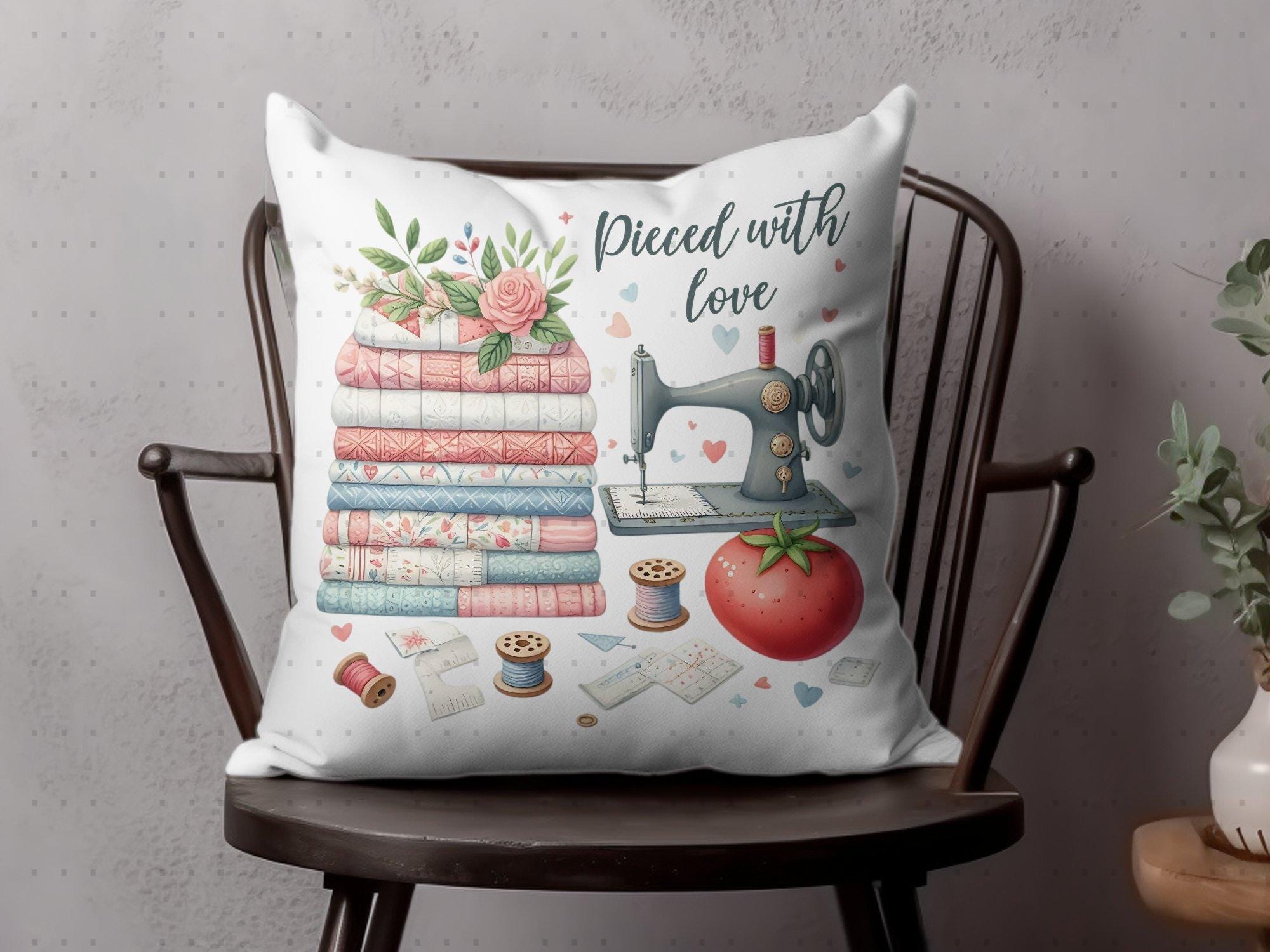 Quilting PNG Sublimation Design Watercolor Cozy Decor, Pillow PNG 300dpi Transparent Digital Download, Farmhouse Quilting DIY Craft Gift
