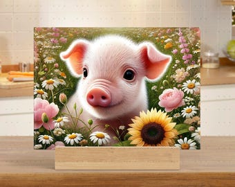 Pig Cutting Board PNG Sublimation Design, PNG SVG Bundle, Digital Chopping Board png, Wildflowers Pig Glass Cutting Board Sublimation png
