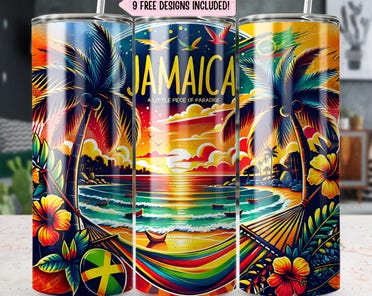 20oz Skinny Jamaica Tumbler Wrap PNG Sublimation Design Jamaica