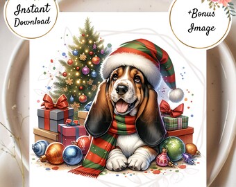 Holiday Basset Hound PNG Merry Christmas Basset Hound Shirt Digital Design Instant Download Gift Dog Mom Dad, Christmas Hound PNG Cute Dog