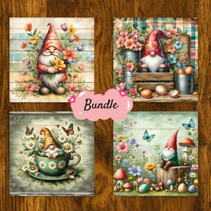 8 Spring Gnome Coaster PNG Sublimation Designs, Floral Gnome Coaster PNG template, Gnome Coaster Set, DIY Home Decor, 300dpi Digital Only