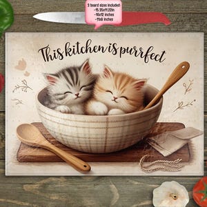 Cozy Kitten Cutting Board PNG Sublimation Design, Chopping Board png, Kitten Sublimation Board, Glass Cutting Board png - digital only