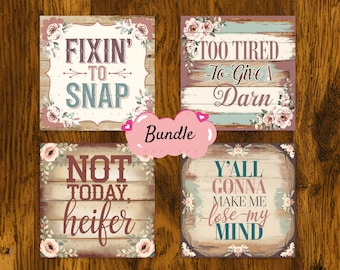 9 Sarcastic Quotes Coaster PNG Sublimation Designs, Floral Rustic Country Sassy Square Coaster 4x4, Coaster Home Crafting - Digital Only