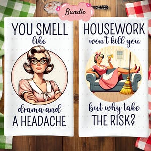 8 Funny Kitchen Tea Towel PNG Bundle Sublimation Design, Vintage Housewife Sassy Hand Towel Apron Kitchen Towel Sublimation, Dish Towel png