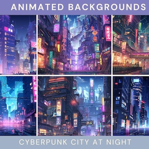 Animated Background Pack: Cyberpunk City Nights, 15 Loopable Neon Urban Backgrounds for Twitch, YouTube, Vtubers, Cozy Ambience