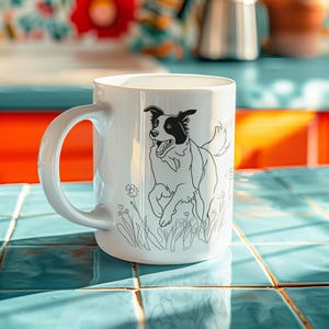 Border Collie Ceramic Mug, Line Art Dog Lover Coffee Cup, Gift for Border Collie Owner, 15oz Pet Mug, Dog Mom Gift, Custom Dog Breed Mug