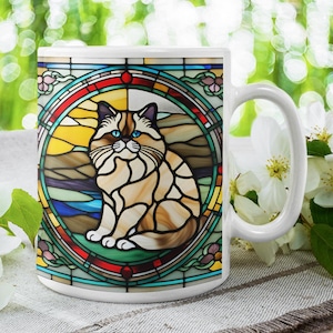 Himalayan Stained Glass Cat Mug, Cozy Morning Drinkware, Gift for Cat Lovers, Unique Home Decor, Pet-Themed Coffee Cup, Mother&#39;s Day Gift