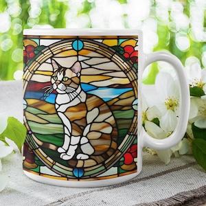 American Shorthair Stained Glass Art Cat Mug - Unique Ceramic Mug for Cat Lovers, Coffee Lover Gift, Home Decor, Tea Mug, Art Inspired Mug