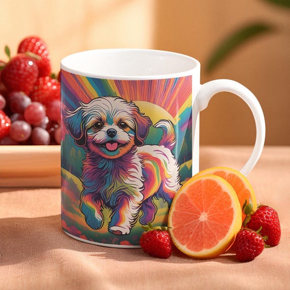 Psychedelic Shichon Coffee Mug: Colorful Dog Lover Gift (11oz 15oz