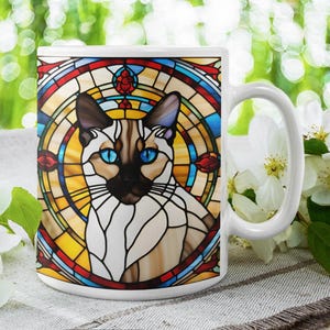 Siamese Stained Glass Art Cat Mug | Colorful Ceramic Coffee Cup, Cat Lover Gift, Home Decor, Unique Drinkware, Pet Owner Holiday