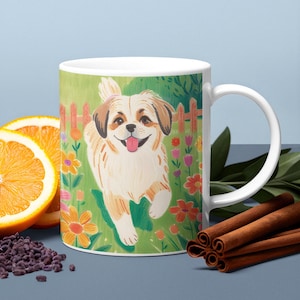 Colored Pencil Shi Tzu Art, Whimsical Dog Lovers Mug - Cute Floral Design, Gift for Pet Owners, Home Decor, Coffee Cup, Colorful Dog Mug