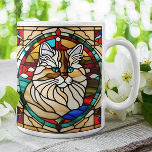 Persian Stained Glass Art Cat Mug, Unique Pet Lover Gift, Coffee Cup for Cat Owners, Christmas Present, Art Tea Mug, Ideal for Home Decor