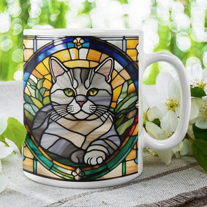 British Shorthair Stained Glass Cat Mug | Cozy Home Decor, Cat Lover Gift, Coffee Tea Cup, Unique Kitchenware, Pet Owner Present, Vintage