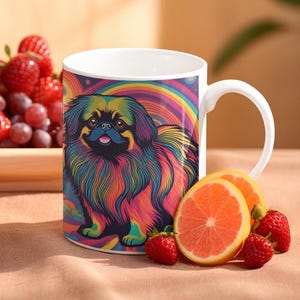 Psychedelic Pekingese Ceramic Mug, Rainbow Dog Coffee Cup, Pet Lover&#39;s Gift, Colorful Dog Mug, Fun Dog Lover&#39;s Kitchen Decor, 11 & 15 oz