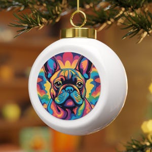 Psychedelic French Bulldog Christmas Ornament, Unique Holiday Decor, Dog Lover Gift, Festive Tree Ornament, Pet Christmas Decoration