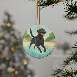Colored Pencil Art, Black Labrador Ceramic Dog Ornament, Cute Pet Decoration, Gift for Animal Lovers, Holiday Tree Decor, Set of 1, 3, 5, 10