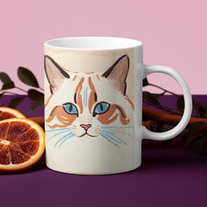 Birman Colored Pencil Art, Whimsical Cat Mug, Cozy Coffee Mug, Ideal Gift for Cat Owners, Tea Lover&#39;s Mug, Perfect for Birthdays, Present