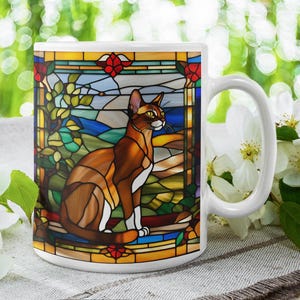 Abyssinian Stained Glass Cat Mug, Cozy Cat Lover Gift, Home Decor, Coffee Mug, Stained Glass Artwork, Pet Lover&#39;s Gift, Cat Themed Kitchen